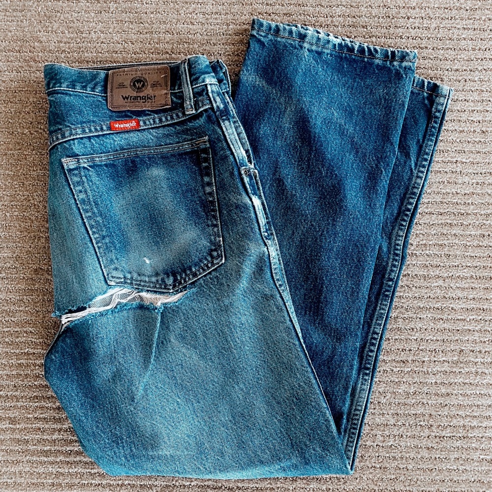 wrangler ripped jeans (front & back)